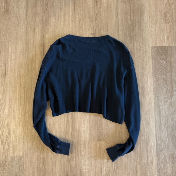 Dark Blue Malibu Waffle Knit Long Sleeve Tee - Picture 3 of 4